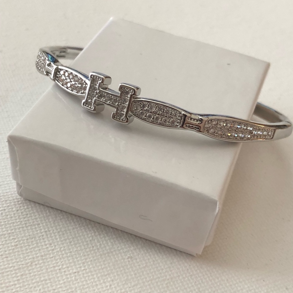 Silver Pavé H-Link Cuff Bracelet